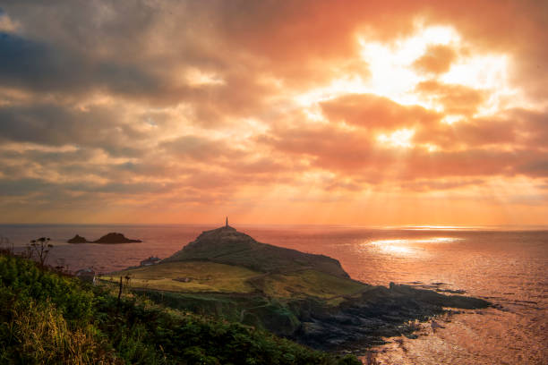Sunset over cape Cornwall stock photo