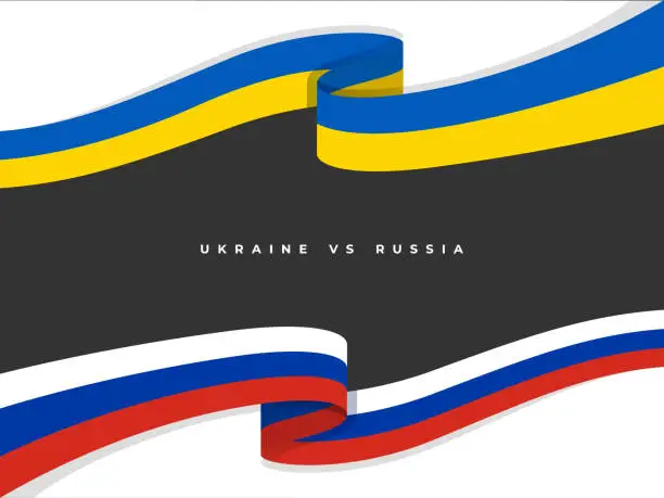 Vector illustration of Russia and Ukraine Flag on dark background. Vector illustration