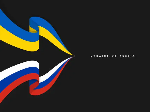 Vector illustration of Russia and Ukraine Flag on dark background. Vector illustration