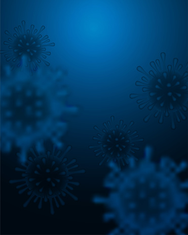 Coronavirus, covit-19 virus concept. Medical healthcare, microbiology concept. Microscopic view of a infectious virus. on blue background. vector.
