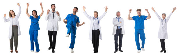 istock Doctors and nurses with raised arms 1386624260