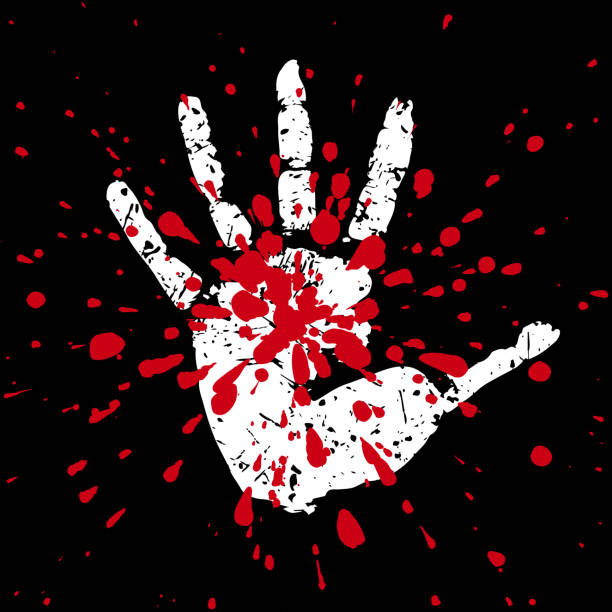 Palm imprint in black background and blood splatter red. Open handprint. Carefully layered and grouped for easy editing. Hand, scratches, red splatter and background are in different groups - layers. haunted asylum stock illustrations