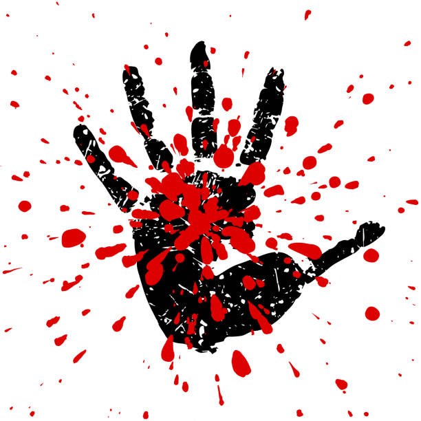 Palm imprint in black background and blood splatter red. Open handprint. Carefully layered and grouped for easy editing. Hand, scratches, red splatter and background are in different groups - layers. haunted asylum stock illustrations