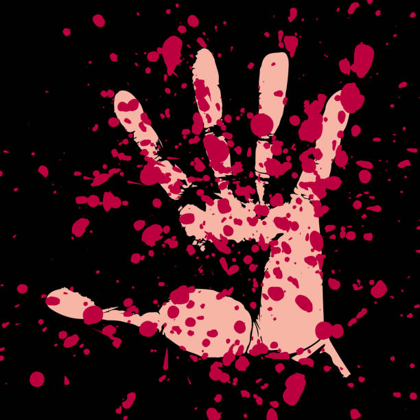 Palm imprint in black background and blood splatter red. Open handprint. Carefully layered and grouped for easy editing. Hand, scratches and red splatter are in different groups - layers. haunted asylum stock illustrations