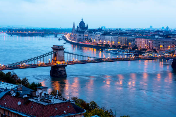 Chain Bridge and parliament Hall on Danube River, Budapest, Hungary