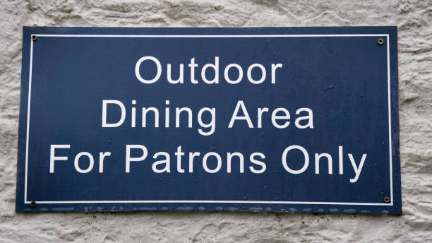 istock Blue Outdoor Dining Area for Patrons Only Wall Sign 1386634719