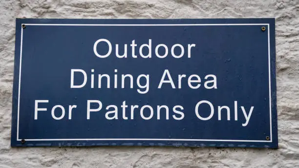 Photo of Blue Outdoor Dining Area for Patrons Only Wall Sign