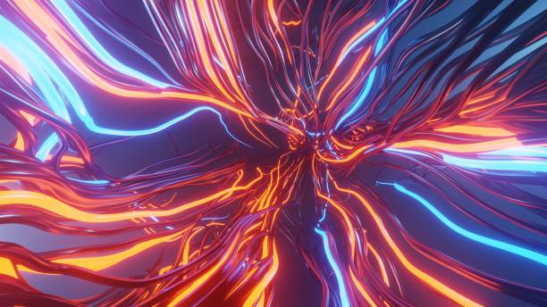 istock Neon streaks of space, Illustration Abstract 3d Render 1386634859