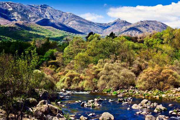 Alberche River and Sierra de Gredos in Navaluenga. Avila. Castilla León.