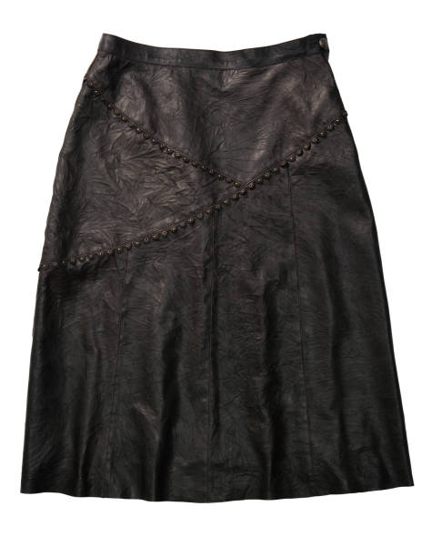 istock Black leather skirt isolated on white background 1386635840