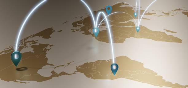 istock World map and coordinate pins GPS navigation system communication links 3D illustration 1386637161