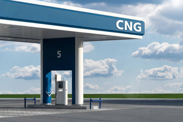Compressed natural gas filling station stock photo