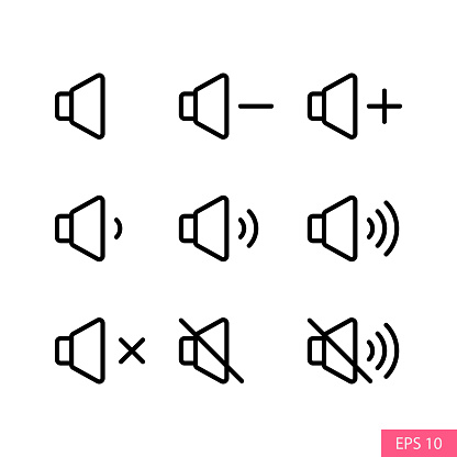 Speaker, Sound, Music or Volume keys vector icons in line style design for website design, app, UI, isolated on white background. Editable stroke. EPS 10 vector illustration.