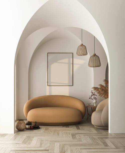 Contemporary minimalist white interior stock photo