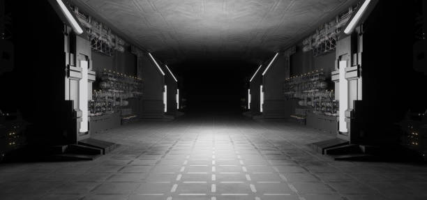 istock Sci-Fi Corridor Hangar Basement Underground Hallway Revolutionary Light Grey Colors Sci Fi Background Surreal Future Used For Presentations 3D Render 1386671144