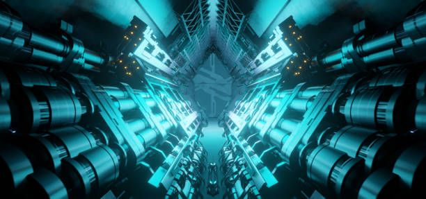 istock OuterSpace Podium Industrial Room Scene Cutting Edge Deep Blue Green Colors Surreal Future For Product Presentation 1386671173
