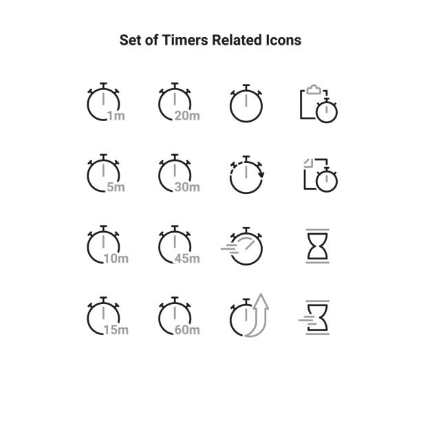 простой набор значков, связанных с таймерами. содержит такие иконки, как задача, песочные часы, скорость и многое другое. векторная �иллюстра - timer minute hand number 20 hourglass stock illustrations