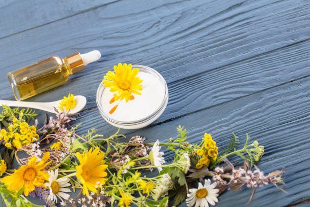 istock natural cosmetics from herbal ingredients on  blue background 1386682490