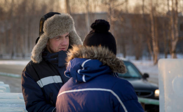 istock Two workers at the site of the ice camp 1386682557