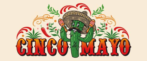 ilustrações de stock, clip art, desenhos animados e ícones de cinco de mayo horizontal banner with cactus - mexican culture cinco de mayo backgrounds sombrero
