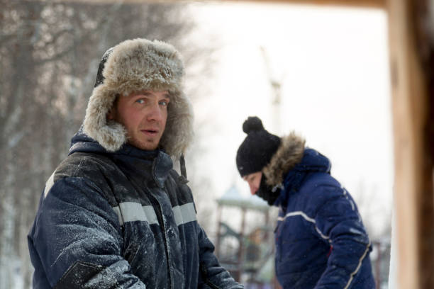 istock Two workers at the site of the ice camp 1386685191