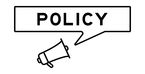Megaphone icon with speech bubble in word policy on white background