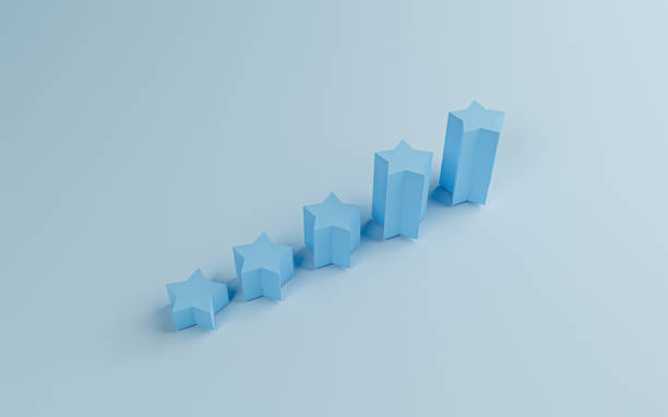 istock Increasing high of blue five blue stars for Customer or client feedback system after use product and service by 3d render design for mobile application. 1386689867