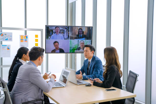 istock Employee are meeting via video conference. 1386692279