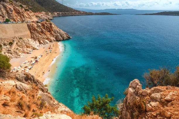 Kaputas beach near Kas town in Antalya region, Turkey with clear turquoise water and sandy beach. Holiday or vacation resort