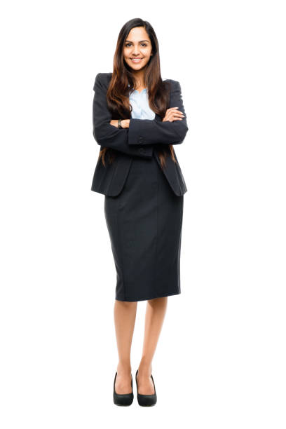 shot of a young indian businesswoman posing against a studio background - skirt imagens e fotografias de stock