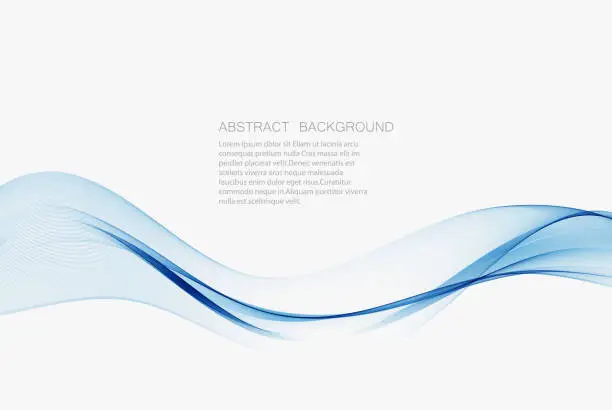 Vector illustration of Abstract blue wave design element. Blue wave on a white background.Transparent smoky wave flow.