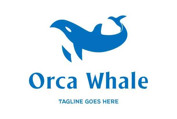 Vector illustration of Simple Minimalist Ocean Blue Orca Whale Silhouette symbol Design Vector