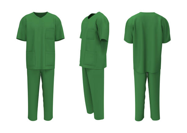 istock Nurse uniform mockup in front, back and side views. 3d illustration, 3d rendering 1386699896