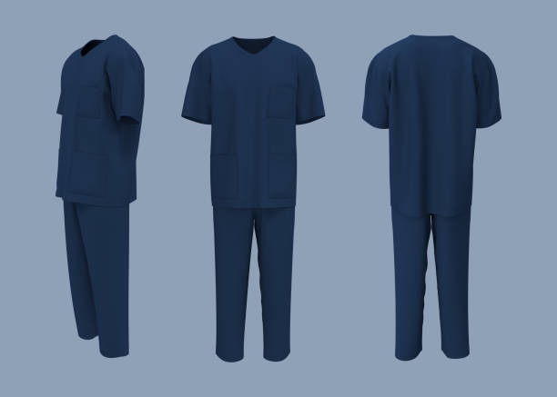 istock Nurse uniform mockup in front, back and side views. 3d illustration, 3d rendering 1386699912
