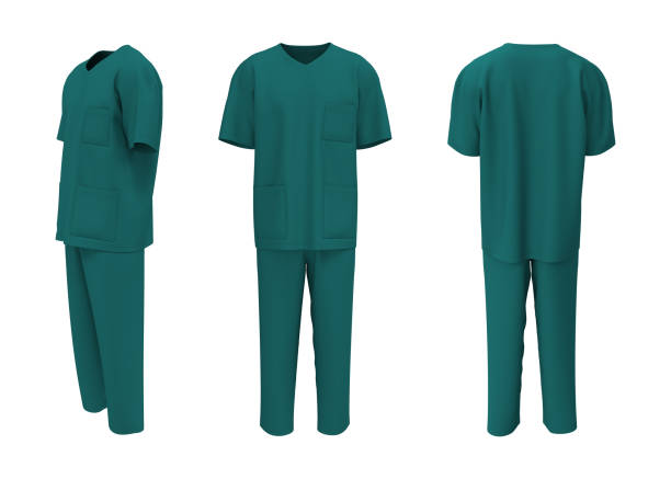 istock Nurse uniform mockup in front, back and side views. 3d illustration, 3d rendering 1386699973