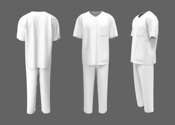 krankenschwester uniform mockup in vorder-, rück- und seitenansichten. 3d-illustration, 3d-rendering - medizinerkleidung stock-fotos und bilder