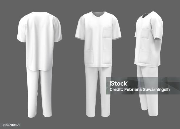 Nurse Uniform Mockup In Front Back And Side Views 3d Illustration 3d Rendering Stock Photo - Download Image Now