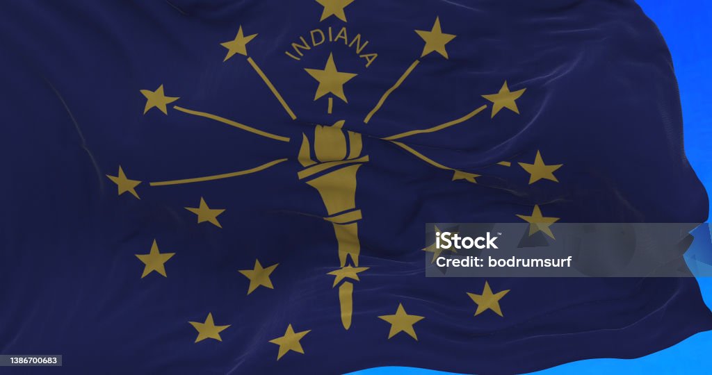 Indiana state flag. Amazing waving Indiana state flag. American Culture Stock Photo