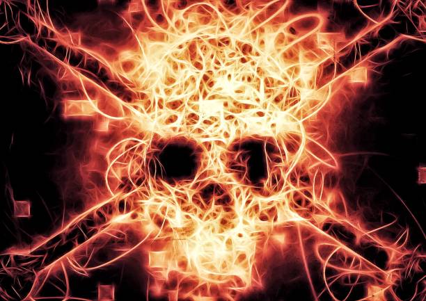 istock Illustration of a burning flame skull 1386701255