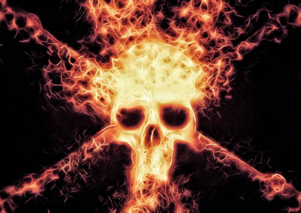 istock Illustration of a burning flame skull 1386701259