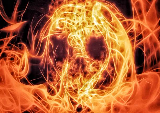 Illustration of a burning flame skull