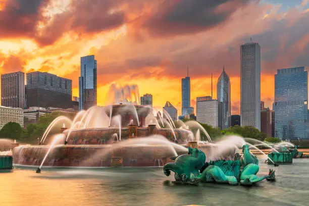 Photo of Chicago, Illinois, USA Skyline and Fountain