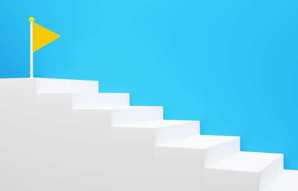 istock 3D image of simple stairs and doors 1386703604
