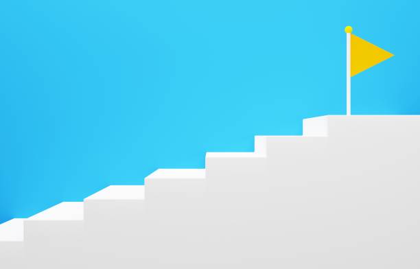 istock 3D image of simple stairs and doors 1386703650