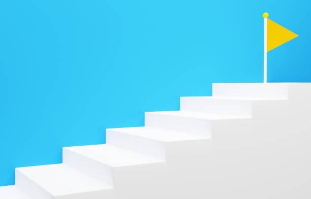 istock 3D image of simple stairs and doors 1386703670