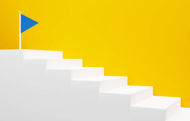 istock 3D image of simple stairs and doors 1386703697