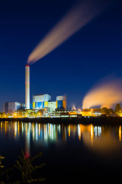 Waste Incineration Plant At Night stock photo