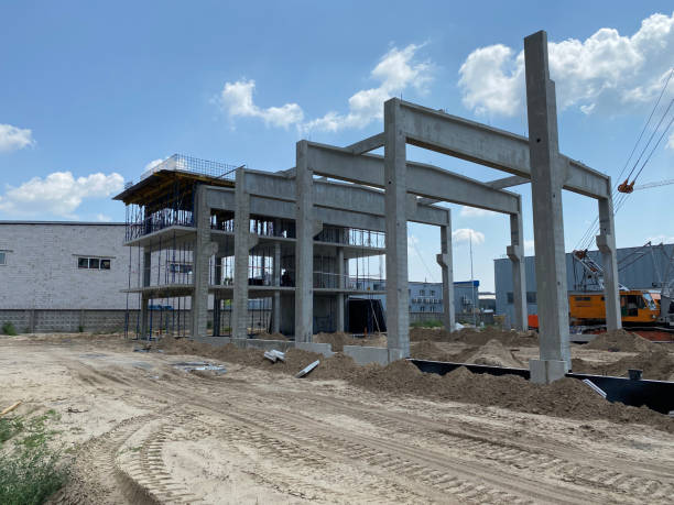 istock Precast concrete structures of a public building. 1386706596