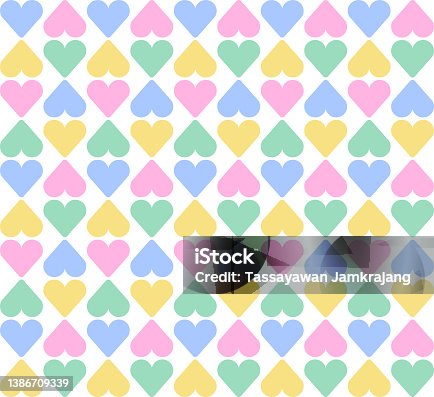 istock Rainbow Heart Love Valentine's Day Purple Blue Green Yellow Orange Pink Pattern Square Background Vector Cartoon Illustration Tablecloth, Picnic mat wrap paper, Mat, Fabric, Textile, Scarf. 1386709339