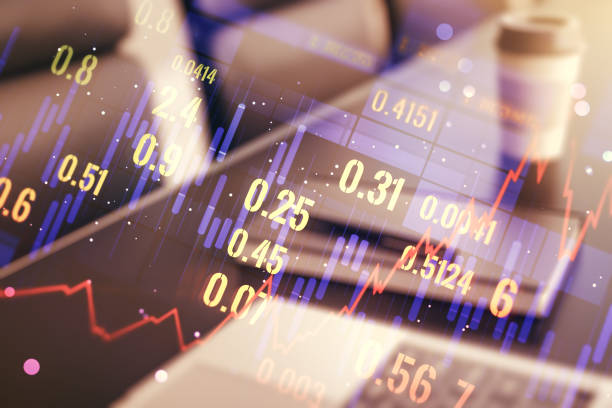 istock Multi exposure of abstract creative financial chart on computer background, research and analytics concept 1386710781